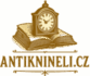 Logo Antiknineli – otevřená stará kniha a krbové hodiny jako symbol historie a nadčasové hodnoty.